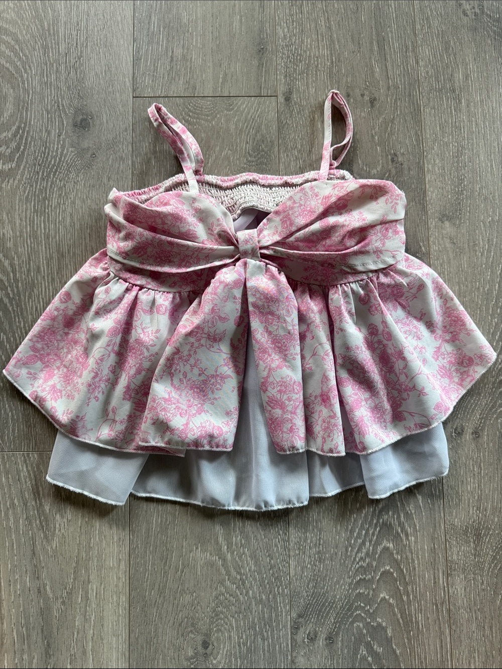 Trendy Babydoll Girls Pink Floral Bow-Front Sleeveless Top